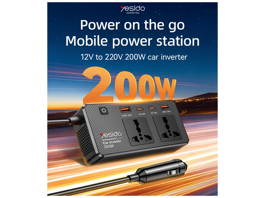 Yesido 200W Car Power Inverter (12V to 200V) – Model VC07