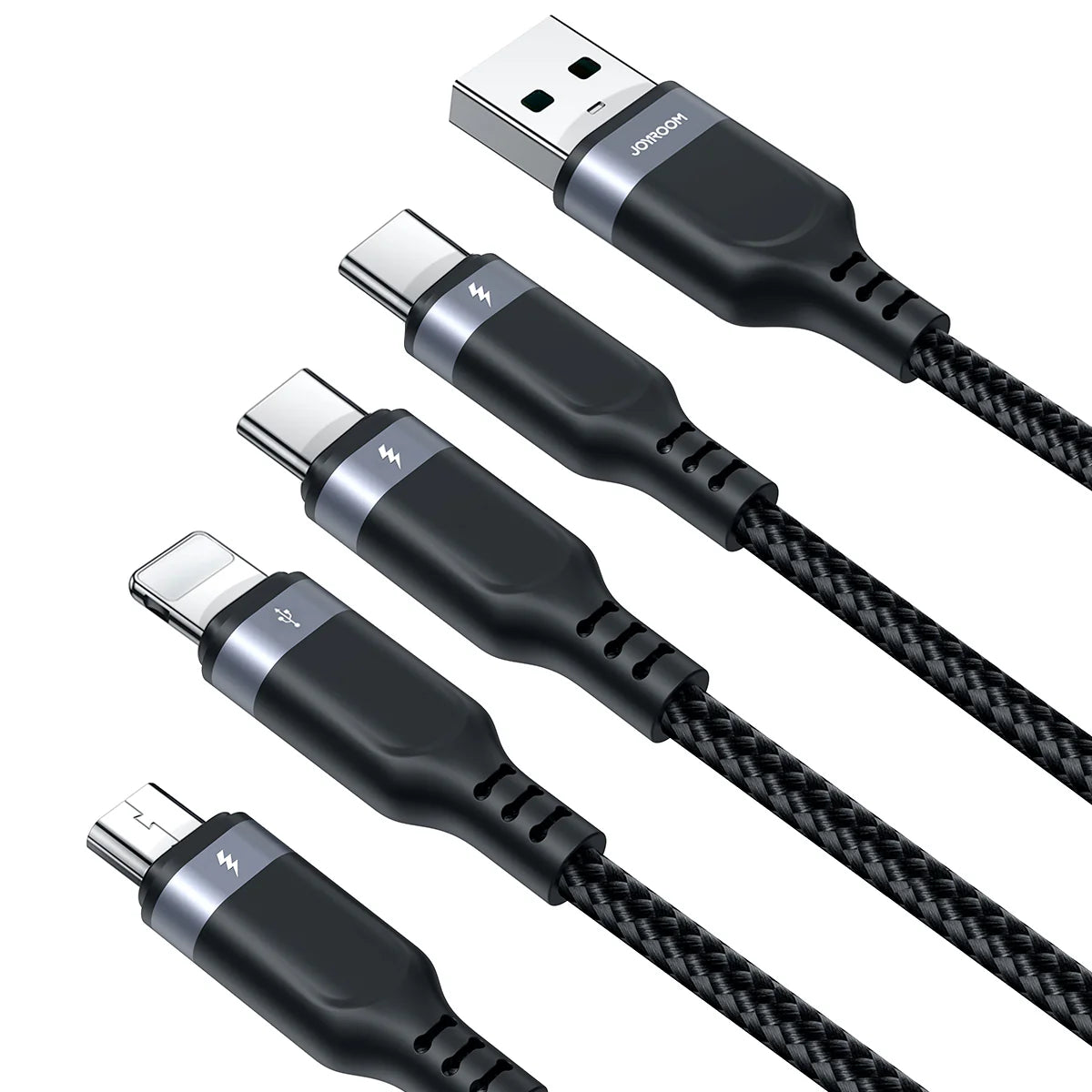 Joyroom S-A18 Multi-Use 3.5A Lightning*2+Type-C+Micro4-in-1 Data Cable 1.2m-Black