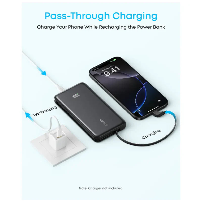 شاحن متنقل سريع الشحن من أنكر زولو، بقدرة 22.5 واط وسعة 10000 مللي أمبير، مزود بكابل USB-C مدمج، موديل A110DH11