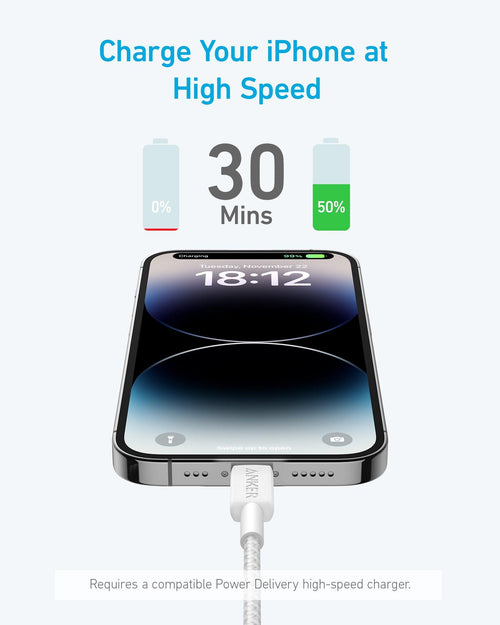 Anker Fast Charging Data Cable Durable Braided USB-C To Lightning 3Ft - A81B5H21