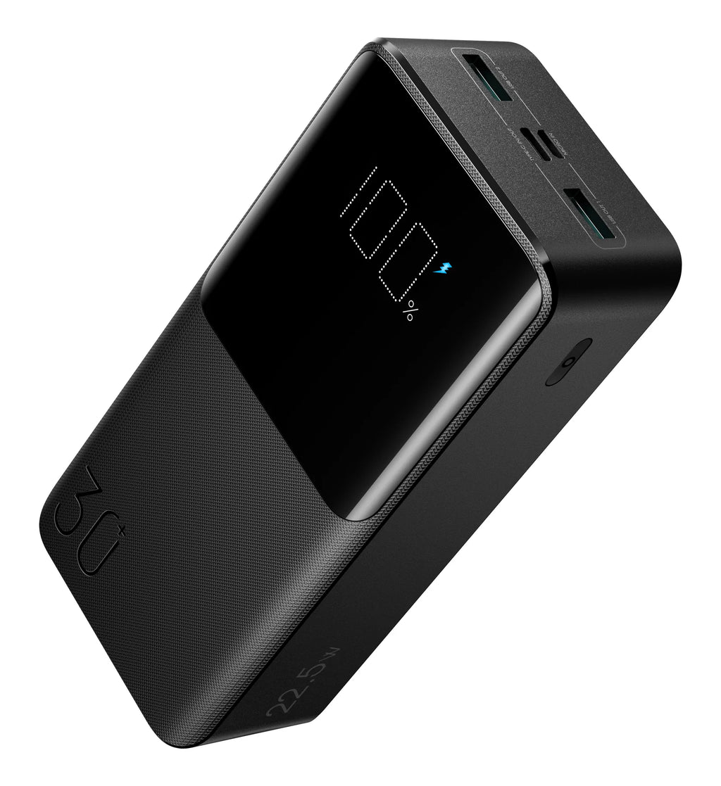 بنك طاقة جوي روم بسعة 30000 مللي أمبير وقوة 22.5 واط للشحن السريع مع شاشة LCD (JR-QP193) - أسود