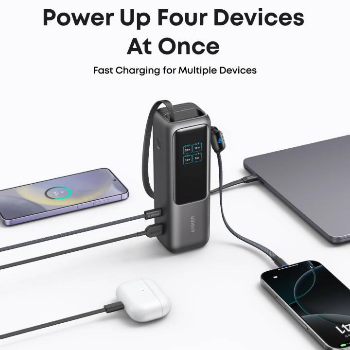 Anker ZOLO Power Bank – 25K, 165W, Built-In and Retractable Cables – A1695H11